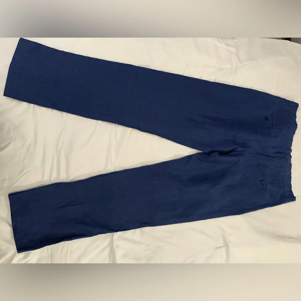 H&M linen pants, blue, never worn, slim fit, size 33R